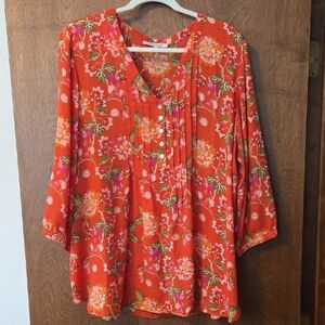 Rose & Olive Floral Blouse in Orange and Pink